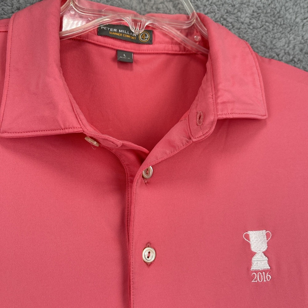Peter Millar Summer Comfort Mens Large Coral Pink Golf Polo Shirt E4 2016 Trophy